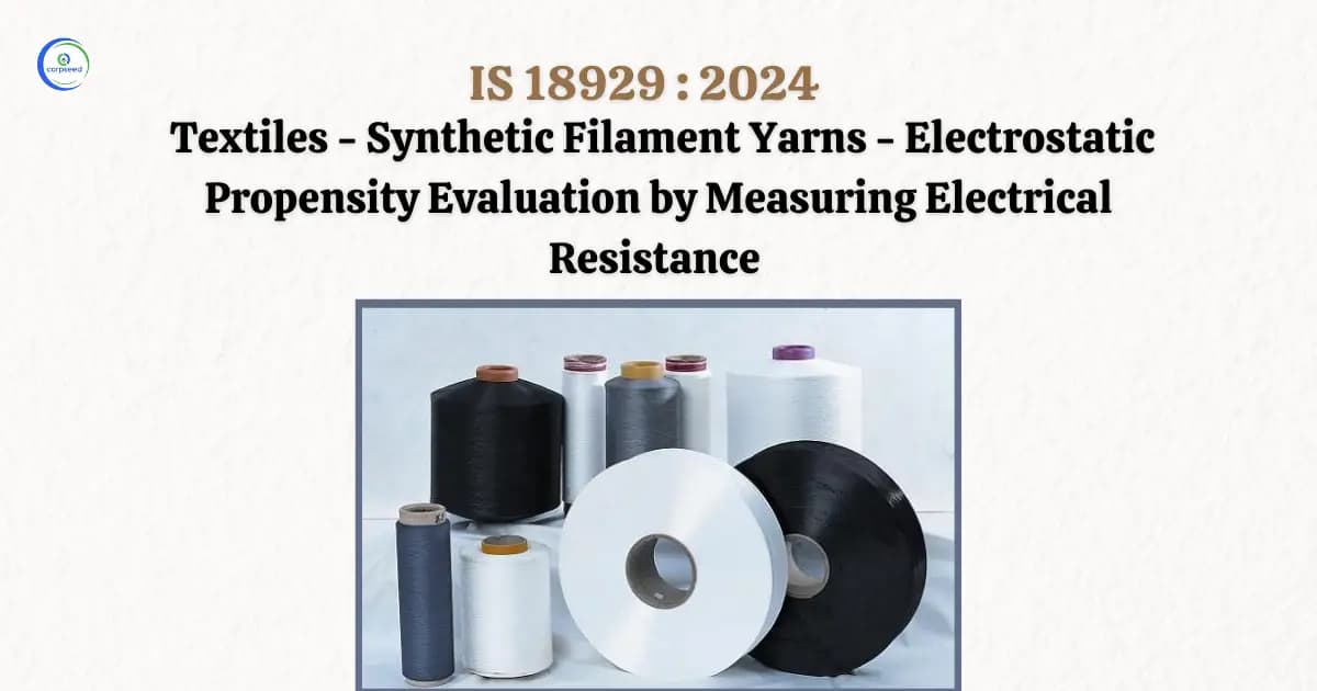 IS 18929: 2024 Textiles Synthetic Filament Yarns Electrostatic Propensity Evaluation by Measuring Electrical Resistance (ISO 24180: 2021, MOD)